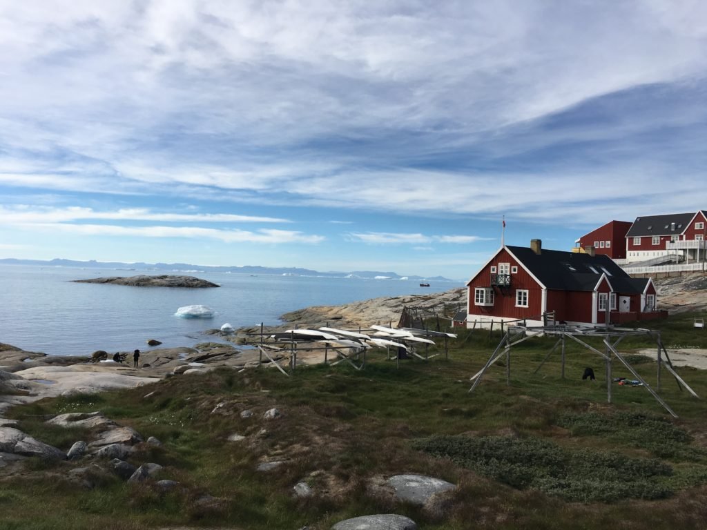 Red "Kayak house" and hospital of Ilulissat, Greenland