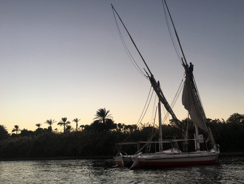 Feluccas in twilight on the river Nile