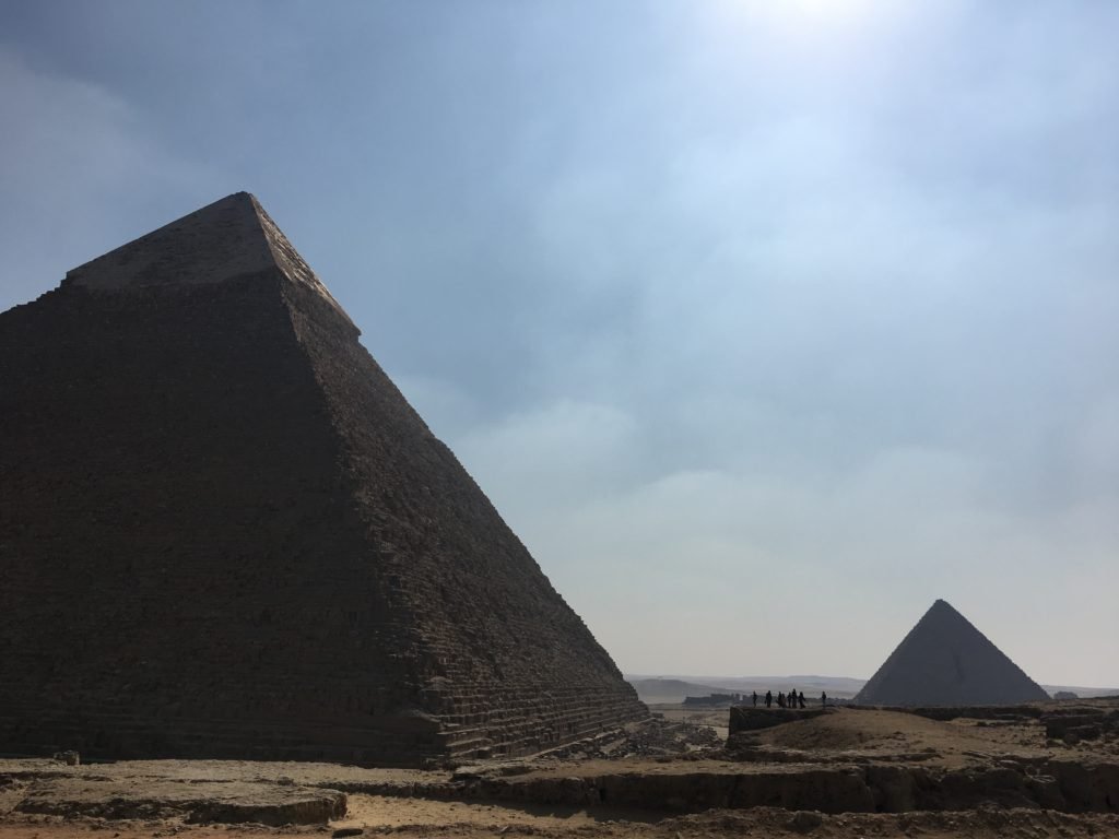 Contemplating forty centuries of history, pyramids of Khafre and Menkaure