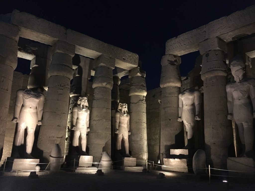 Monumental statues in the first courtyard of Luxor temple