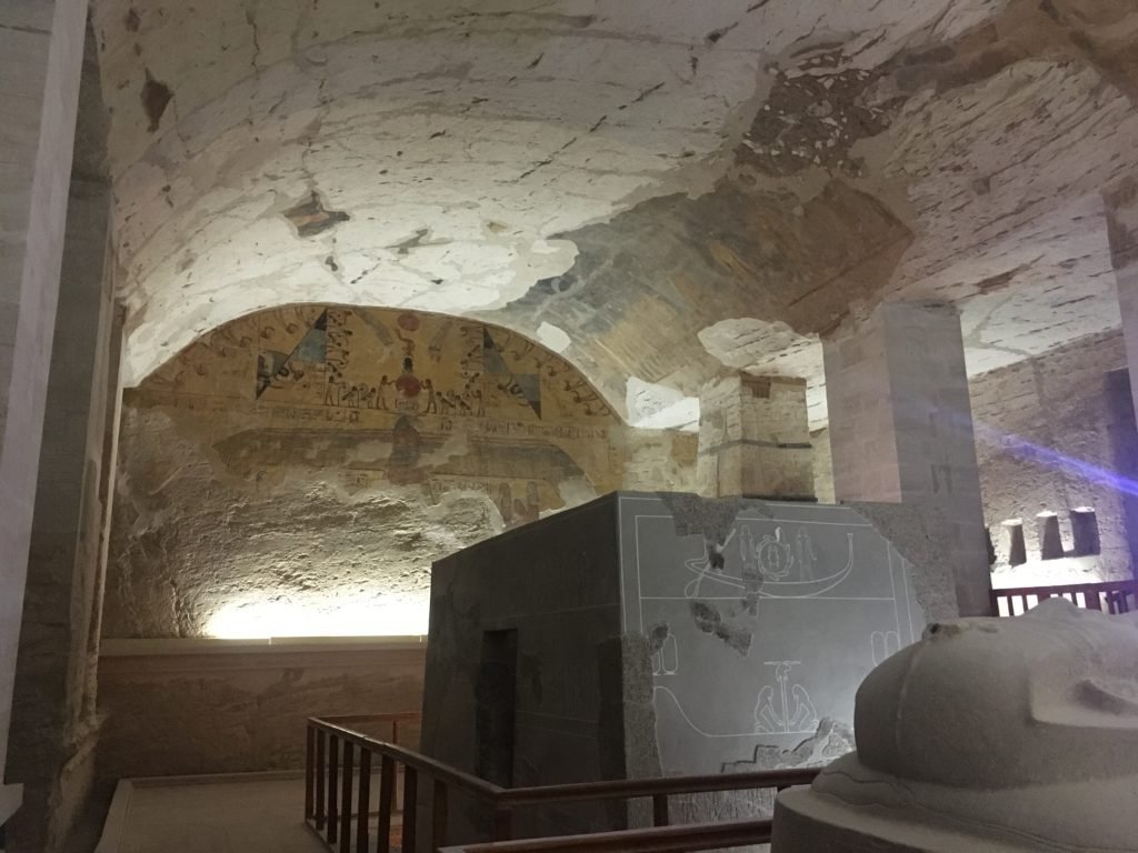 Vast burial chamber with fragments of frescos and sarcophagus